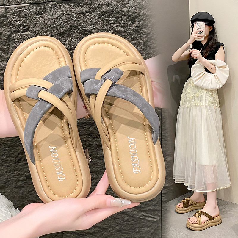 厚底凉拖鞋女夏季外穿2026新款欧货松糕底半拖爆款踩屎感沙滩凉鞋