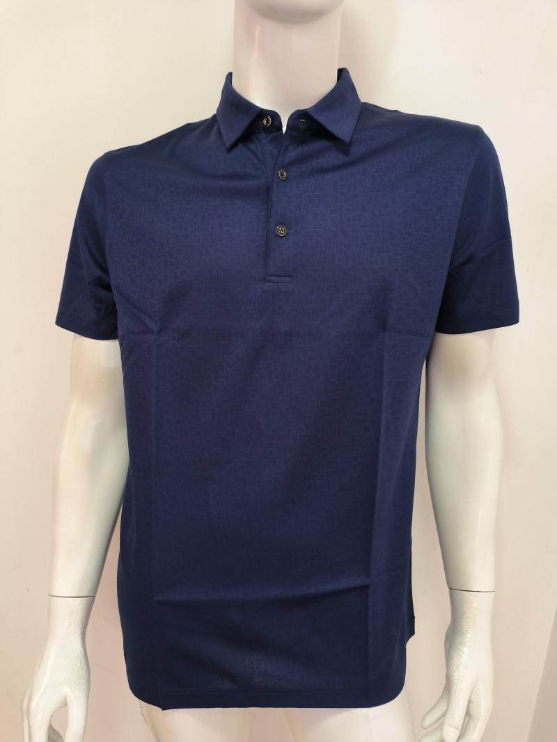 贝利系列夏装卡尔丹款 桑蚕丝棉在面料深蓝色短袖翻领t恤 胸围110