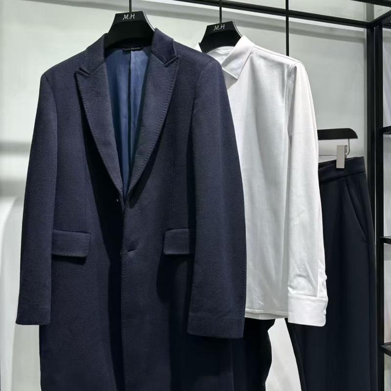 杰家男士长款羊毛羊绒大衣款威可款商务休闲款藏青色吊牌6980元