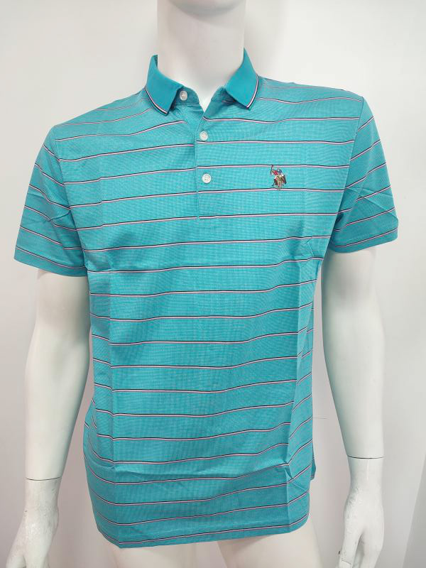 U.S系列男士夏季翻领POLO短袖T恤雷迪波款马球绣花蓝色大条纹款