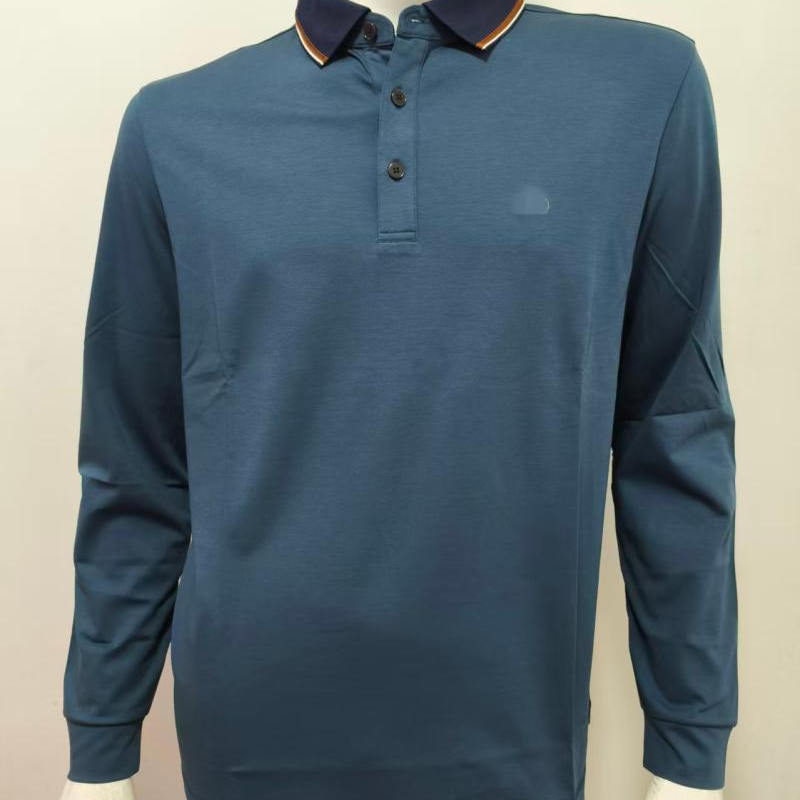 沙家男士秋季款翻领长袖T恤T恤华斯款蓝色商务休闲纯色原吊1980元