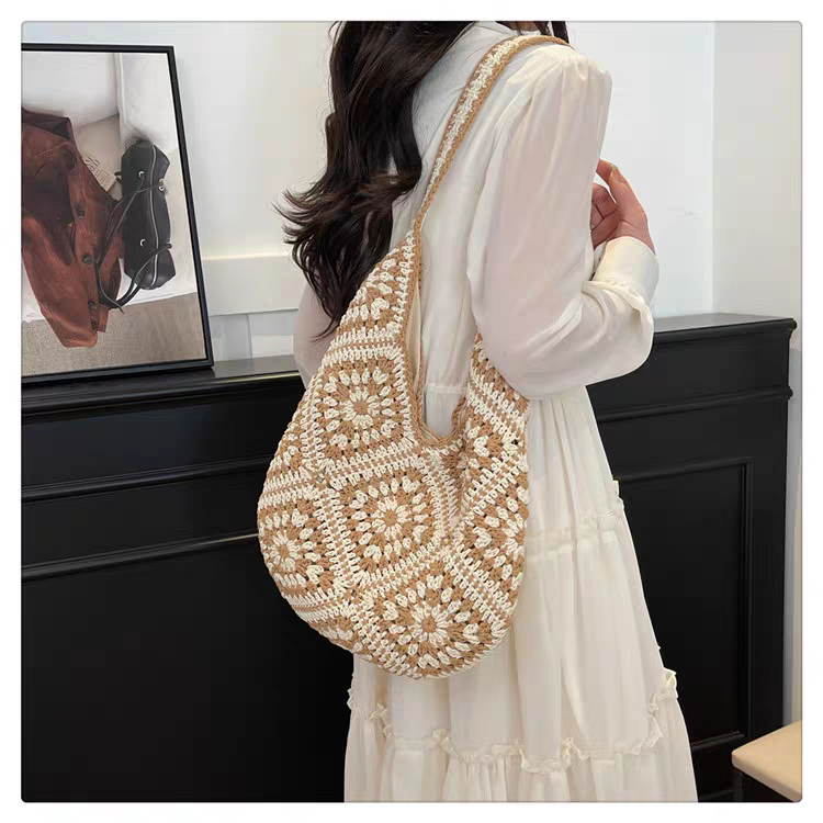 法式森系百搭镂空编织单间斜挎包
