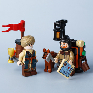 中古世纪农民士兵人仔积木武器流浪者行李饮料机狗动物拼装玩具