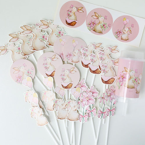 粉色兔子甜品台满月百天