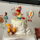 饰插牌数字蜡烛甜品生日装 新款 卡通吹泡泡星星人卡片蛋糕装 扮摆件