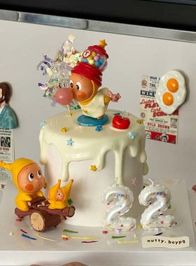 新款卡通吹泡泡星星人卡片蛋糕装饰插牌数字蜡烛甜品生日装扮摆件