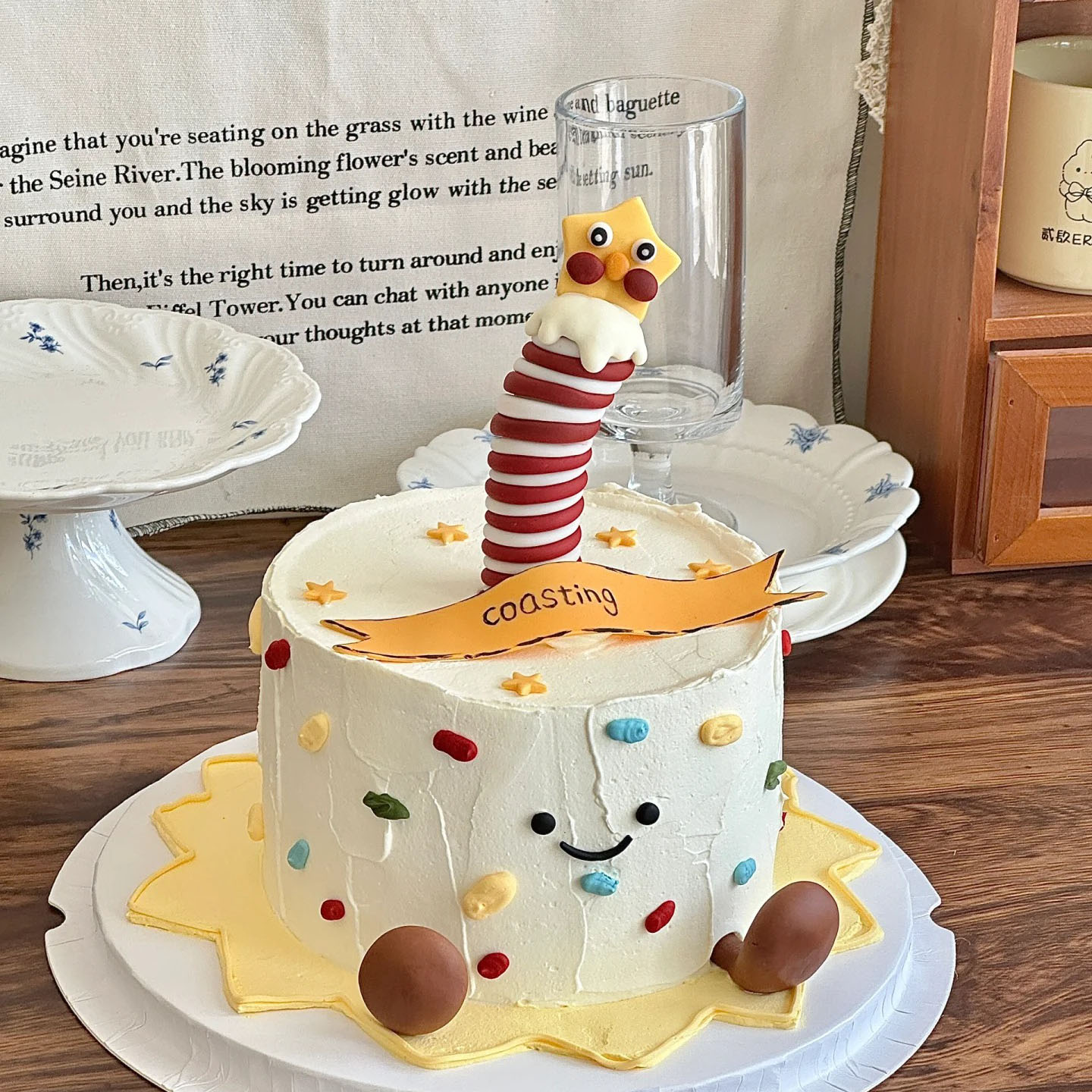 网红歪头星星人生日蛋糕装饰摆件软陶许愿星人蜡烛烘焙装饰插件