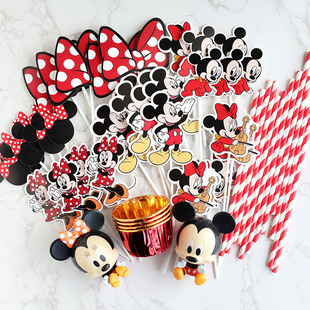 米奇米妮插件周岁生日宴宝宝甜品台派对米老鼠亚克力蛋糕装饰发箍