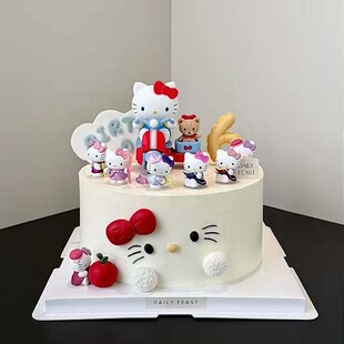网红烘焙蛋糕装饰卡通KT小猫兜风小摩托摆件少女心猫生日派对装扮