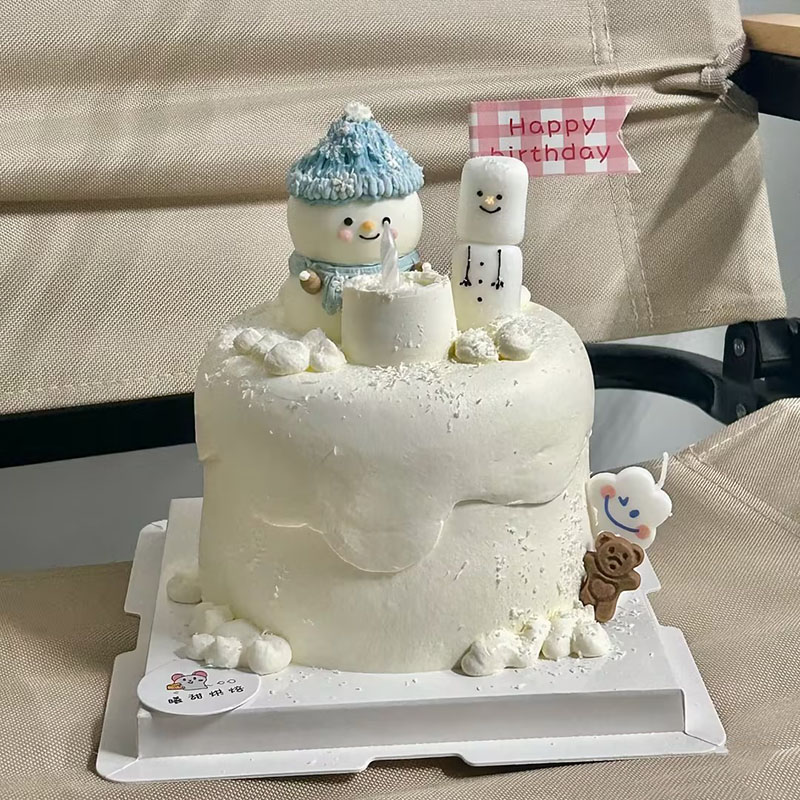 圣诞节4寸蛋糕装饰雪人棉花糖小旗子企鹅云朵蜡烛圣诞快乐插件