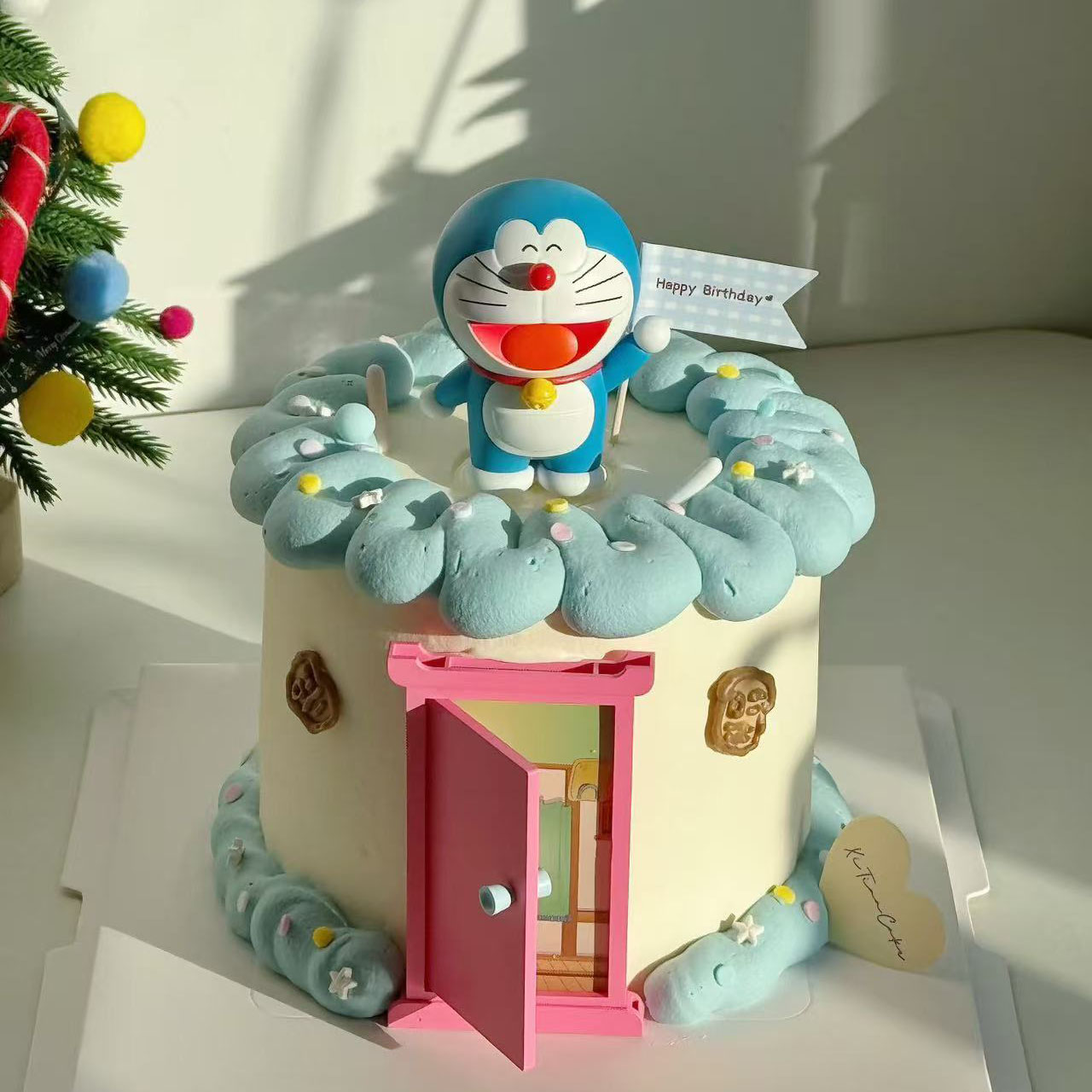 蛋糕装饰机器猫哆啦A梦甜品台蓝胖子生日粉色门叮当猫公仔摆件