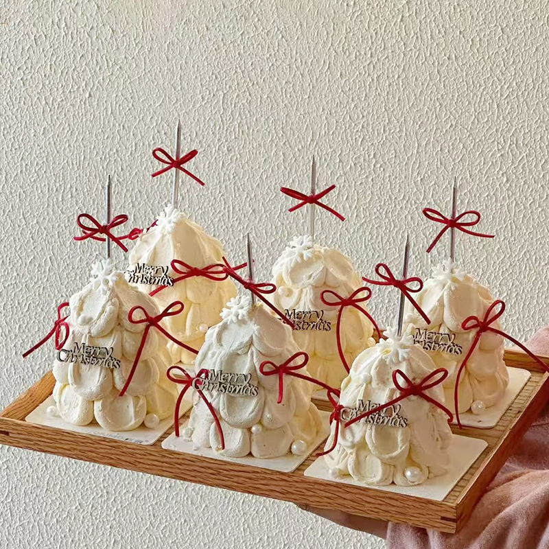 网红圣诞节蛋糕装饰木制MerryChristmas插牌圣诞快乐蜡烛丝带摆件