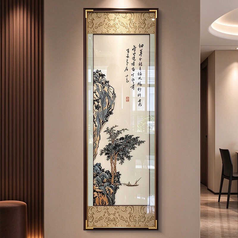 新中式高端玄关刺绣挂画清欢雅境书房挂墙氛围感苏绣装饰挂画
