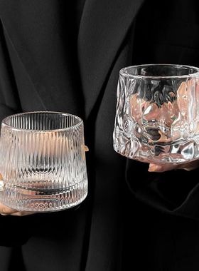 高颜值玻璃杯转转杯家用水杯冰美式咖啡杯威士忌酒杯ins风冷萃杯