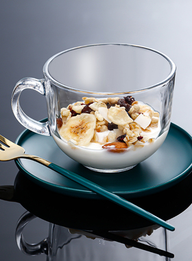 大容量玻璃杯早餐杯泡燕麦酸奶家用牛奶杯透明带盖带把手咖啡杯子
