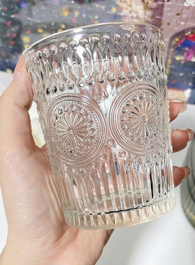 ins高颜值太阳花水杯浮雕玻璃杯