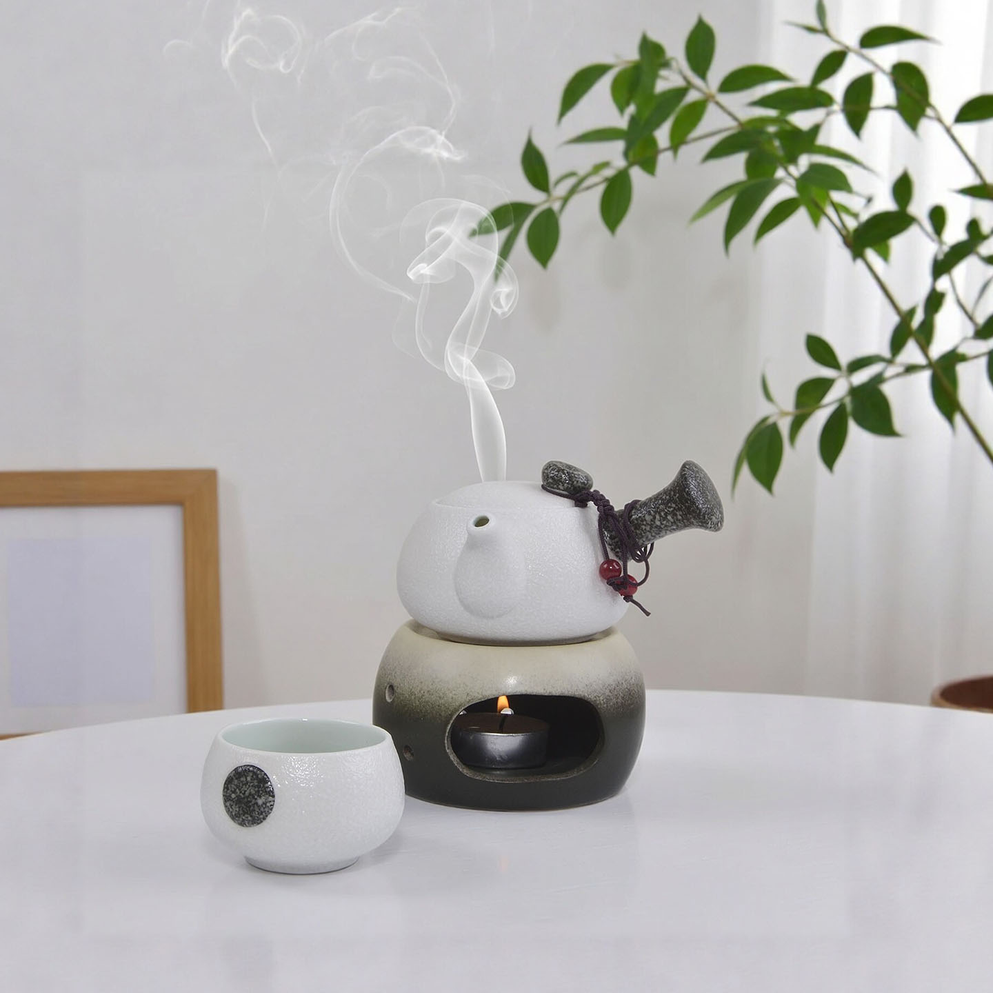 手抓茶杯蜡烛温茶炉茶具一壶一杯