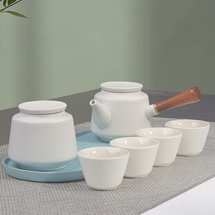 一壶两杯茶具套装侧把壶家用泡茶杯茶壶四杯快客陶瓷茶盘迷你酒店