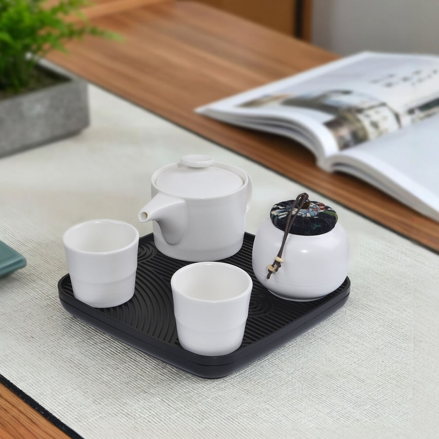 新品一壶两杯茶具套装哑光陶瓷盘