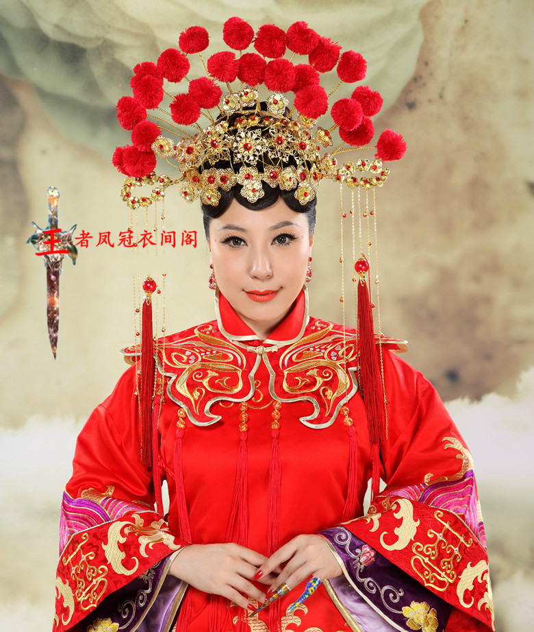古装结婚凤冠霞帔传统婚礼新郎帽子新娘发饰影楼拍照写真古装发饰