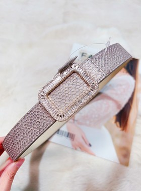 NEW仙品美物 超美灰色轻奢天然三文鱼皮宽腰带女皮带裙带束腰腰封