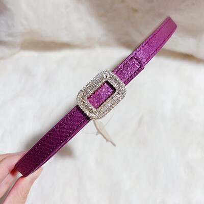 NEW仙品 超细超美紫色轻奢天然三文鱼皮细腰带女皮带裙带连衣裙