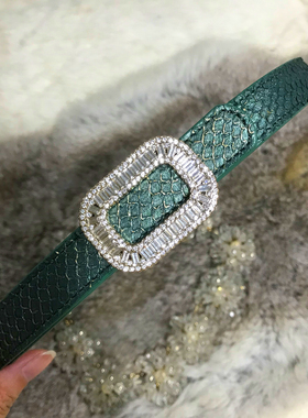 NEW仙品美物 超美墨绿色轻奢天然三文鱼皮细腰带女皮带裙带INS