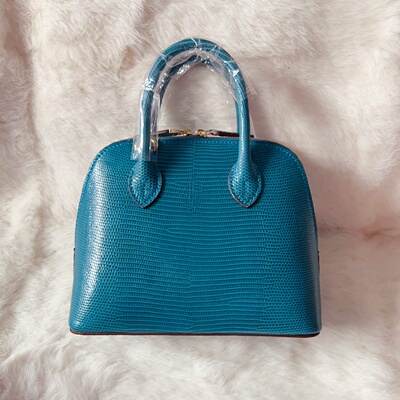 D家高端美物 超美孔雀蓝奢华天然蜥蜴皮单肩包迷你小号斜跨女包