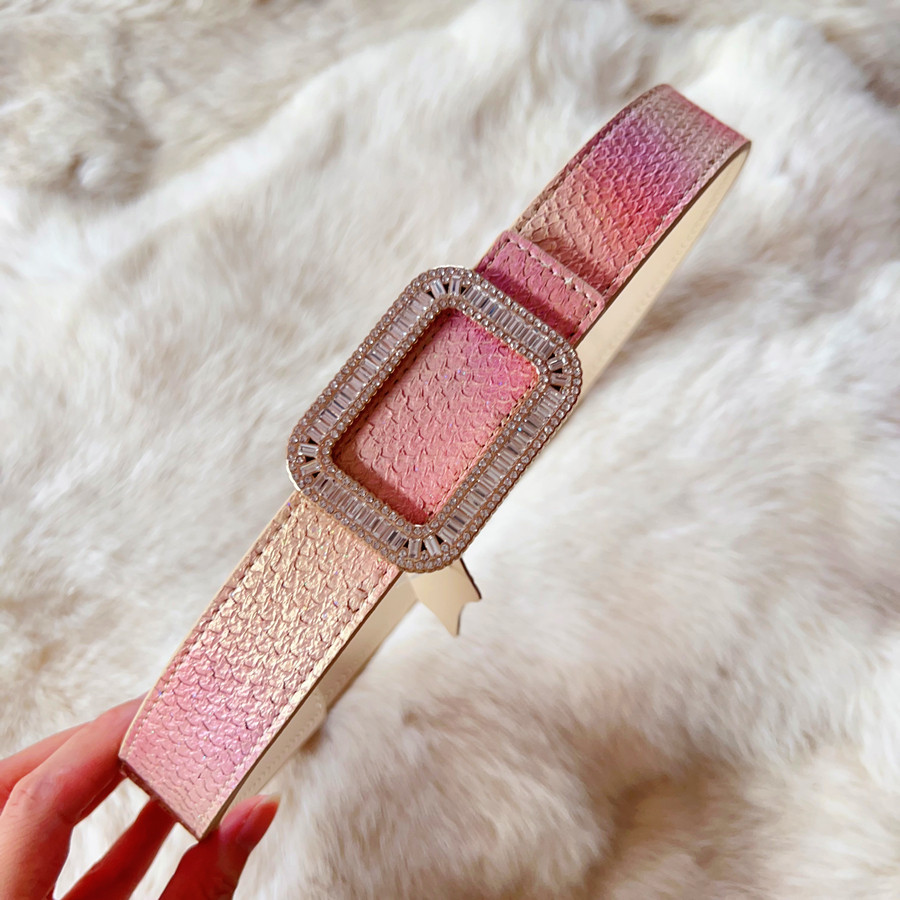 NEW仙品美物 超美仙女粉轻奢天然三文鱼皮宽腰带女皮带裙带腰封