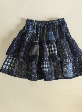 学院风拼接半身裙女春秋夏裙子格纹短裙蛋糕裙荷叶边裙复古少女