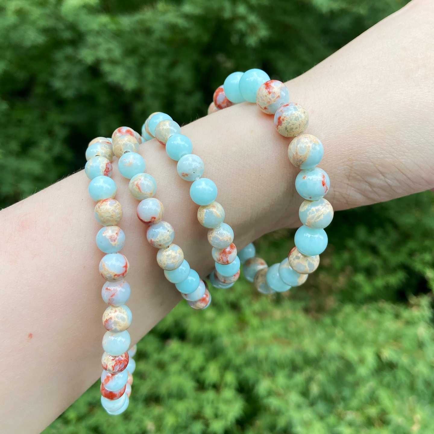 新中式清冷水墨风淡蓝寿山石圆珠手串单圈多圈百搭显白手链