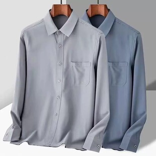 70岁爷爸爸宽松老人宽松衬衣 休闲衬衫 中老年男春夏薄款 确良长袖