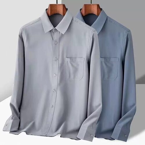 中老年翻领长袖中式透气衬衫舒服