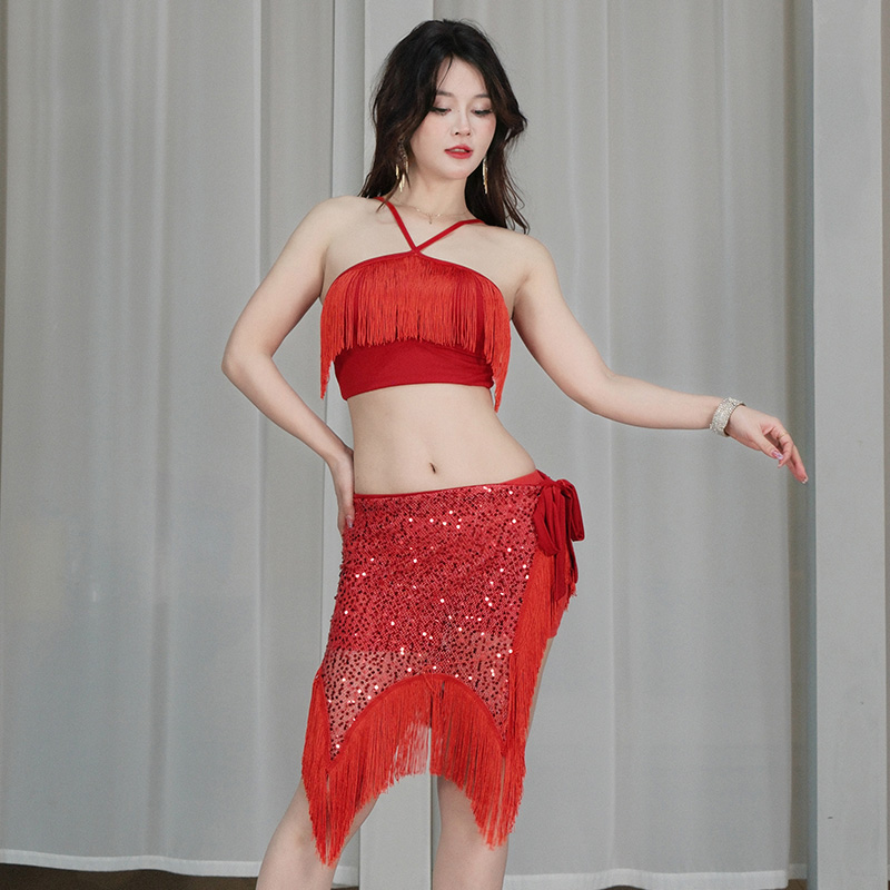 肚皮舞新款亮片流苏套装表演出服