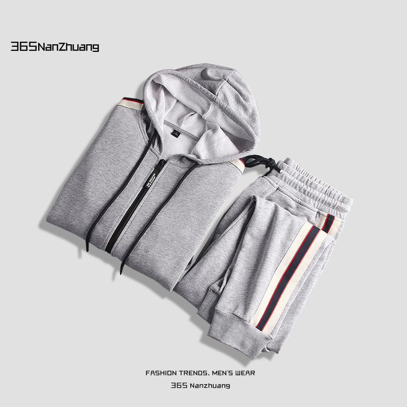 사이드 스트립 웨빙 디자인 스포츠 및 캐주얼 투피스 지퍼 가디건 후드 긴팔 스웨트 셔츠 정장 DY18027