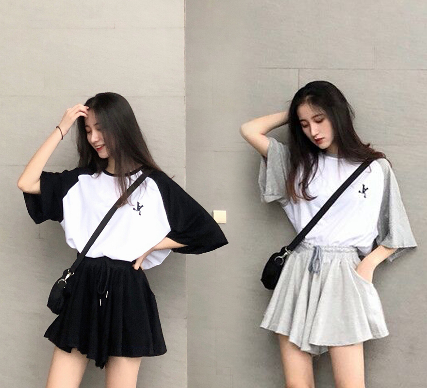 Fashion suit women's summer new Korean top + irregular High Waist Wide Leg Pants skirt pants 180g