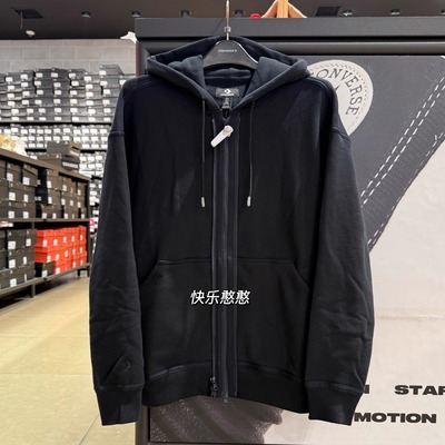 正品Converse匡威男女款黑色连帽运动长袖针织外套卫衣10022002
