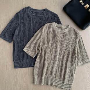 针织衫 绞花圆领短袖 26春夏新品 女百搭26323 惊艳细闪
