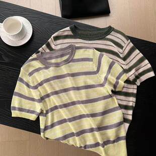 条纹撞色针织短袖 经典 26春夏新品 恤26316 关于条纹