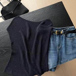 亮片一字领无袖 26春夏新品 背心26316 银河星空