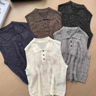 纯色半扣翻领麻花纹无袖 26春夏新品 背心26316 高智淡人