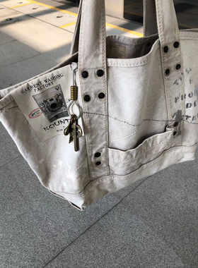 温酒 KAPITAL 平田和宏 复古重磅水洗做旧男女单肩斜挎邮差托特包