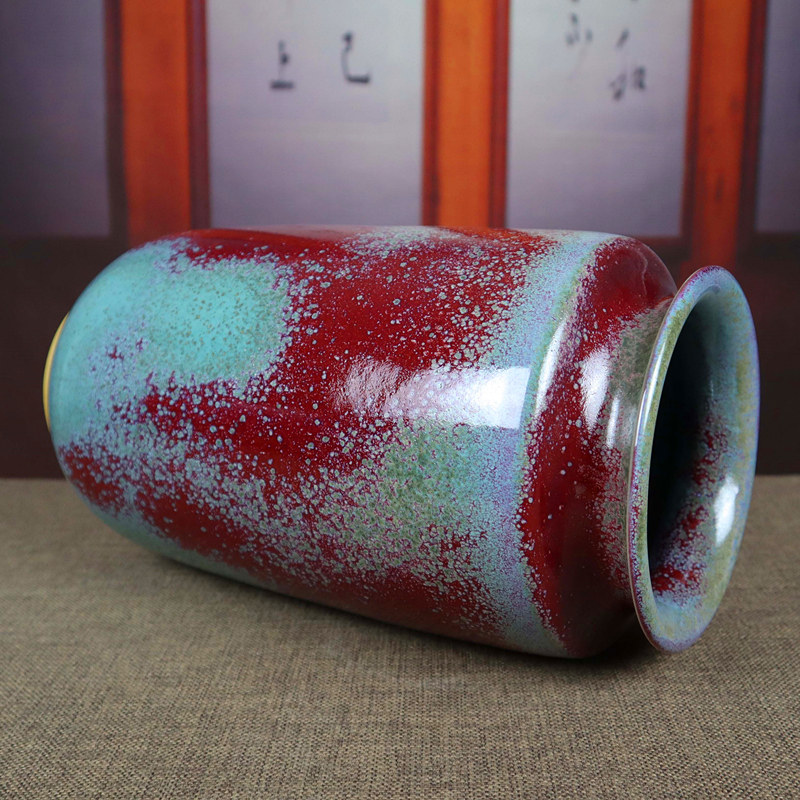 神后钧瓷花瓶家居装饰干花插花器钧窑变卧室桌面陶瓷器摆件广口瓶