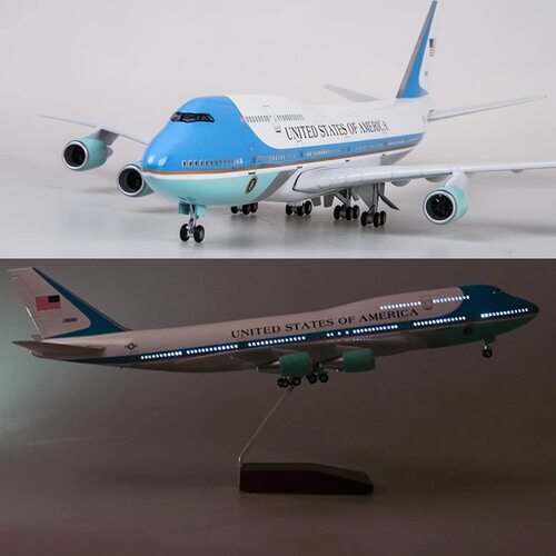 飞机模型47CM升级版带轮子带LED灯B747空军一号航空爱好者收藏品