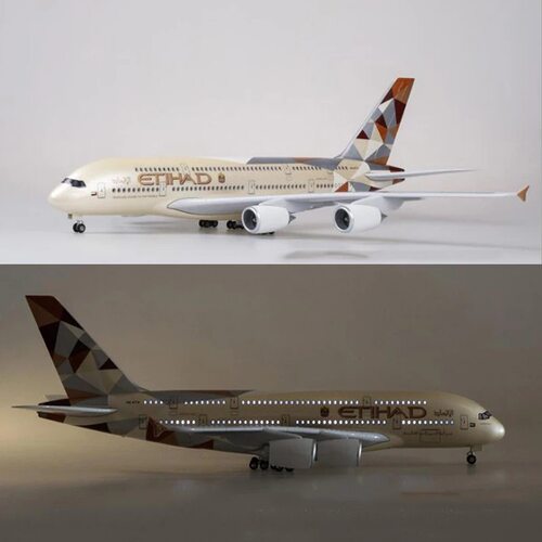 47CM空客A380阿提哈德航模飞机模型带声控LED灯航模摆件工艺礼品