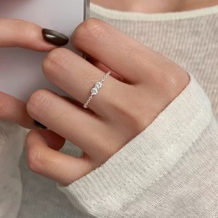 925纯银锆石戒指小众设计高级感尾戒闭口戒女素圈食指戒