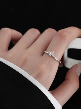 s925纯银蝴蝶戒指轻奢食指戒小众高级感素圈女开口戒尾戒指环