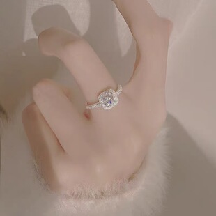 S925银小方糖戒指女2025新款爆款轻奢高级感食指素圈小众设计指