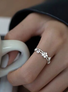 925纯银双层花朵戒指气质新款爆款森系小清新雏菊开口指环女
