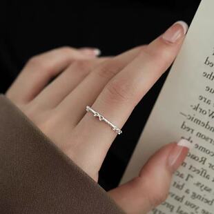 925纯银韩系ins镂空蝴蝶结戒指女甜美叠戴小众精致开口素圈指环